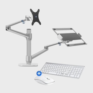 Living Needs Monitor Arm – 2 Schermen – Zilver – Inclusief Draadloze Muis en Toetsenbord