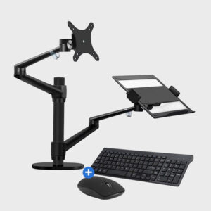 Living Needs Monitor Arm – 2 Schermen – Zwart – Inclusief Draadloze Muis en Toetsenbord