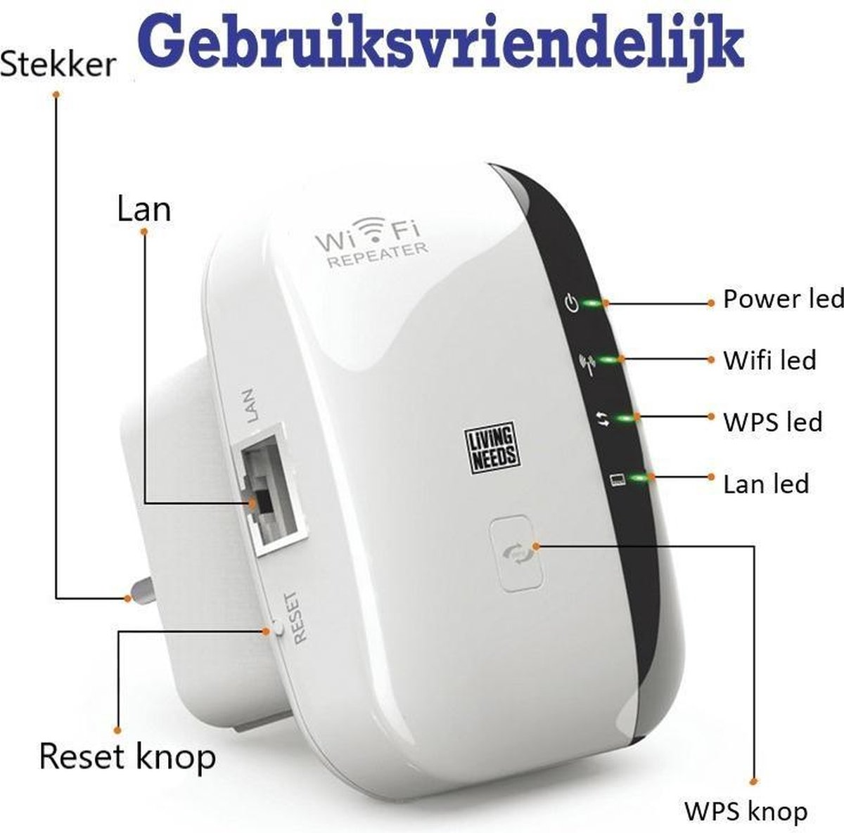 Living Needs WiFi Versterker – Stopcontact – 300 Mbps – Plug & Play - Image 2