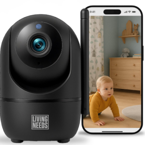 Living Needs – Babyfoon met Camera en App – Zwart – Full HD Nachtzicht – Baby monitor met Geluids- en Bewegingsdetectie