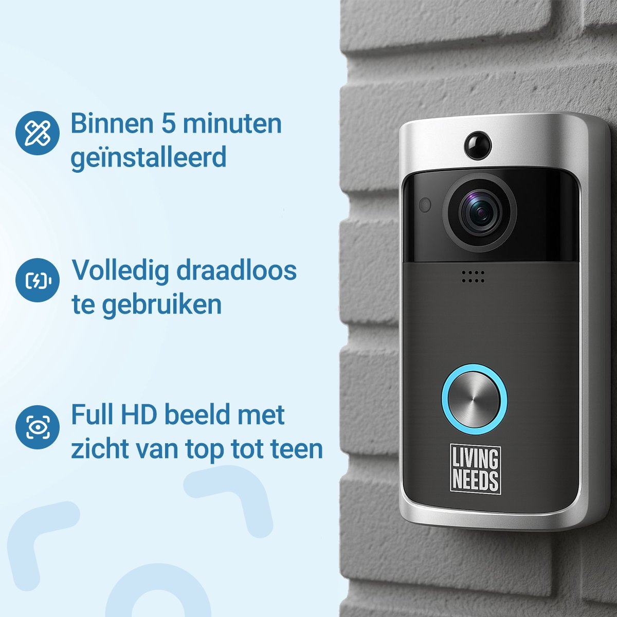 Living Needs – Slimme Video Deurbel met Camera – Donkergrijs – Full HD – Nachtzicht – App & Bewegingsmelder – Draadloos - Image 5
