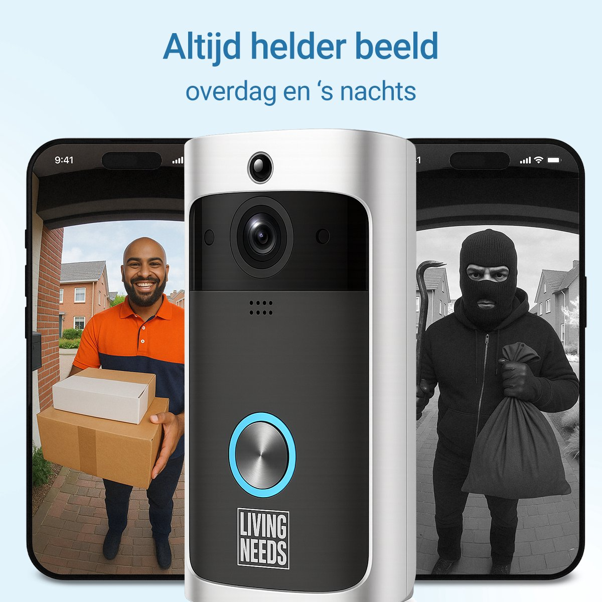 Living Needs – Slimme Video Deurbel met Camera – Donkergrijs – Full HD – Nachtzicht – App & Bewegingsmelder – Draadloos - Image 6