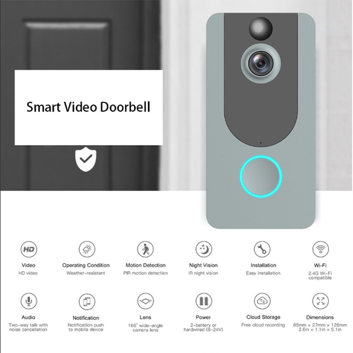 Living Needs – Draadloze Deurbel – HD Video Deurbel met Camera – 1080P HD - Image 2