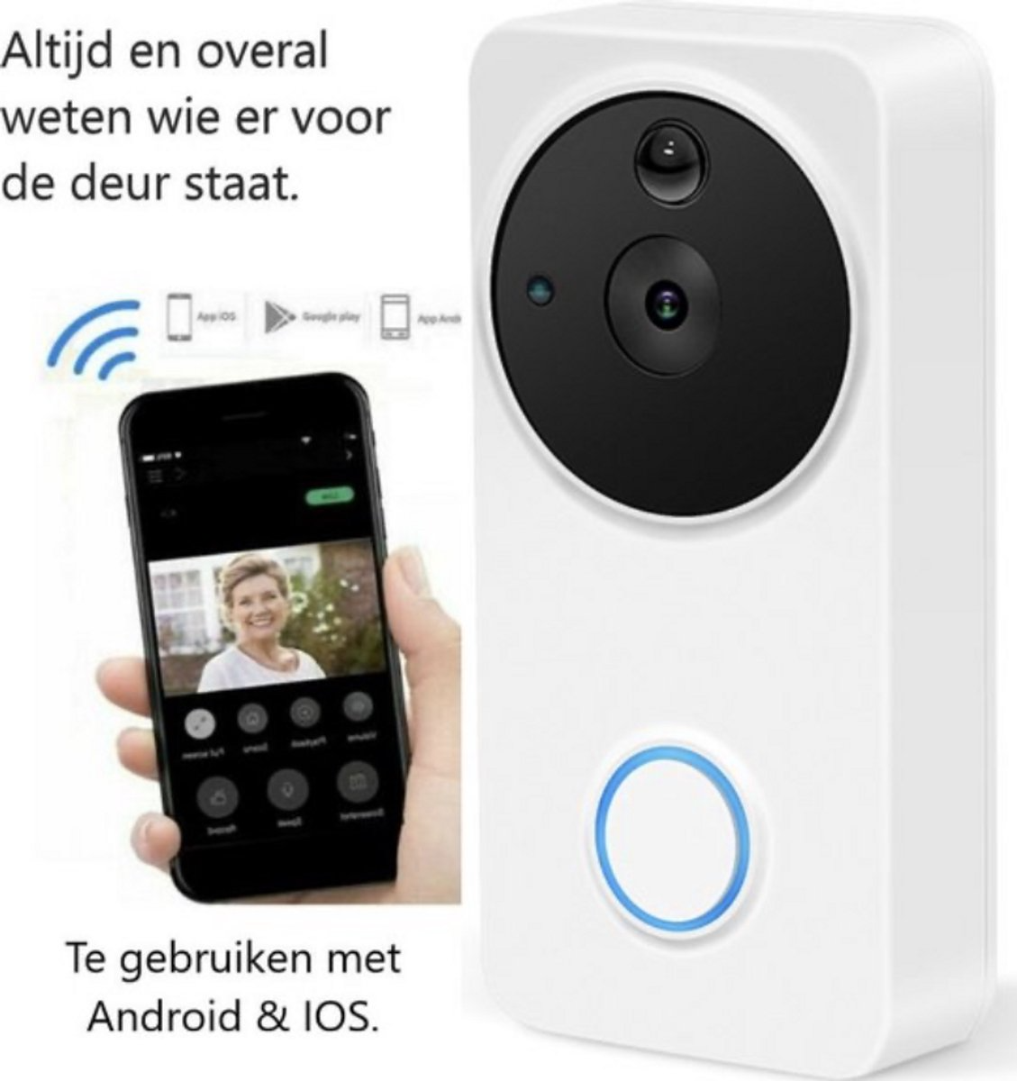 Living Needs – Draadloze Deurbel – HD Video Deurbel – Deurbel met Camera – 1080P HD Wit - Image 2