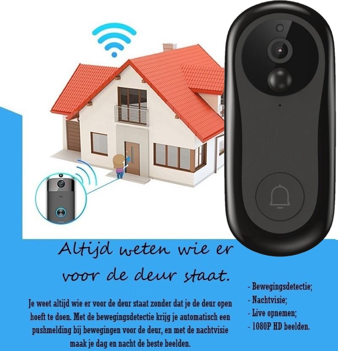 Living Needs Draadloze Deurbel – HD Video Deurbel – Deurbel met Camera – 1080P HD - Image 6