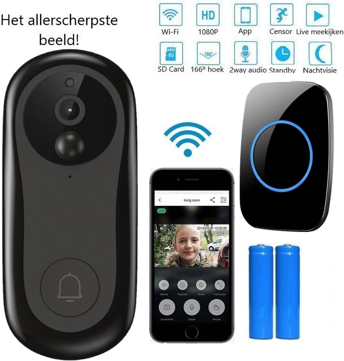 Living Needs Draadloze Deurbel – HD Video Deurbel – Deurbel met Camera – 1080P HD - Image 5