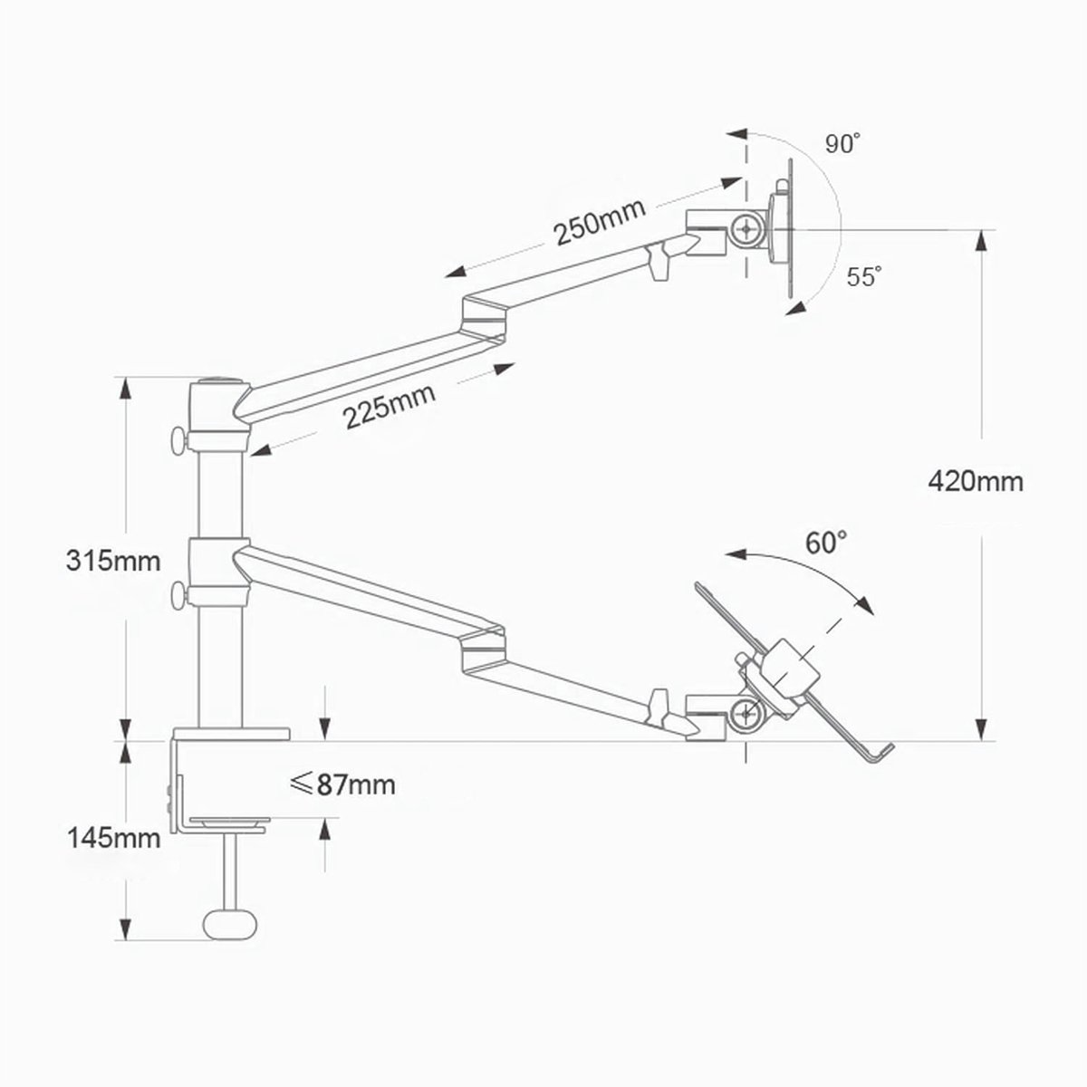 Living Needs Monitor Arm – 2 Schermen – Zwart – Inclusief Draadloze Muis en Toetsenbord - Image 2