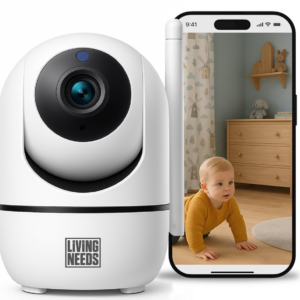 Living Needs - Babyfoon met Camera en App - Wit - Full HD en Nachtzicht - Baby monitor met Geluids- en Bewegingsdetectie